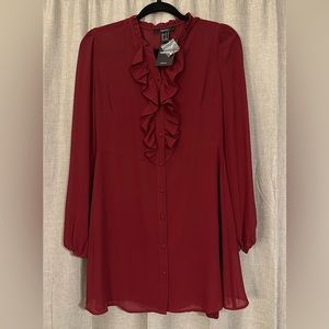 Forever 21 Chiffon Ruffle Dress - Burgundy / size S